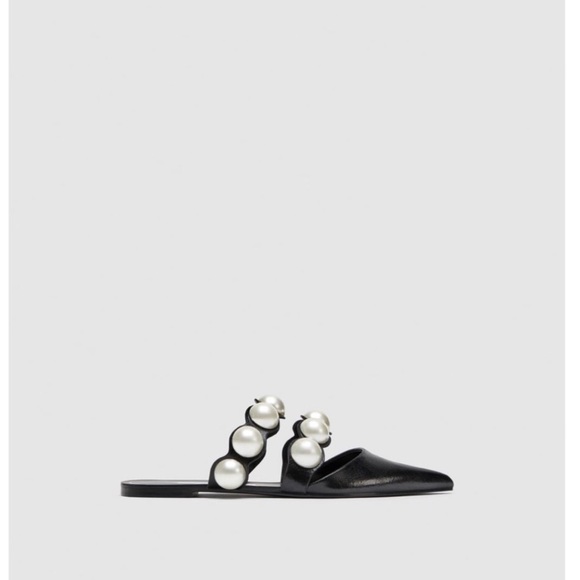 Zara Flat Pointed Mules with Pearls Size 6.5 - Picture 4 of 5